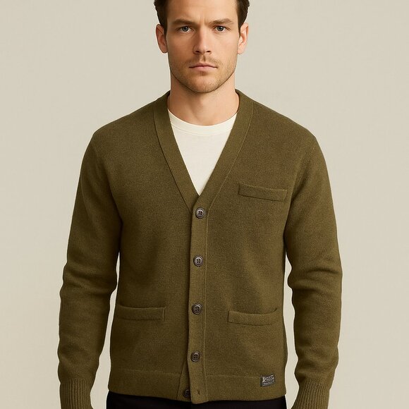 Ralph Lauren Denim & Supply Mens Green Cardigan sweater With elbow patches SZ LG - Picture 1 of 8